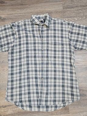 Vintage Puritan Men's Size Large Green Blue Plaid Collared Short Sleeve